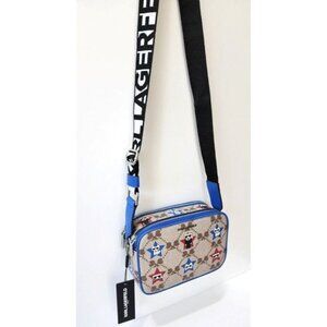 KARL LAGERFELD PARIS MAYBELLE Graphic Blue Crossbody Double Zip UNISEX NWT!
